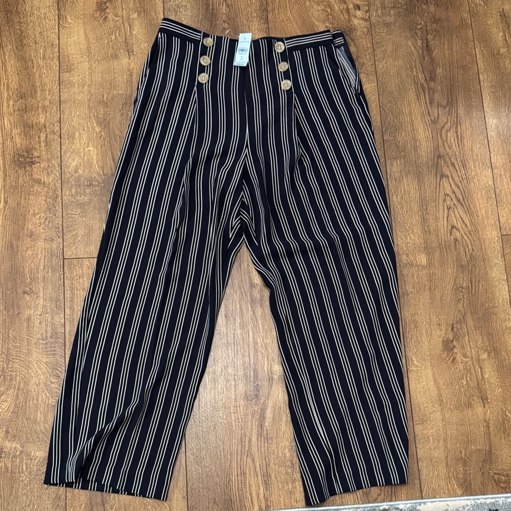 NWT Ann Taylor Navy and Cream Striped Dress Pants